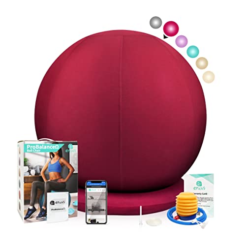 Enovi ProBalanceΩ Ball Chair, Yoga Ball Chair Exercise Ball Chair with Slipcover and Base for Home Office Desk, Birthing & Pregnancy, Stability Ball & Balance Ball Seat to Relieve Back Pain, 55cm, CR