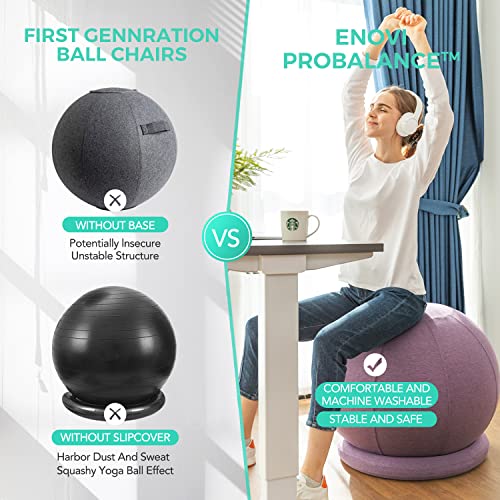 Enovi ProBalanceΩ Ball Chair, Yoga Ball Chair Exercise Ball Chair with Slipcover and Base for Home Office Desk, Birthing & Pregnancy, Stability Ball & Balance Ball Seat to Relieve Back Pain, 55cm, CR