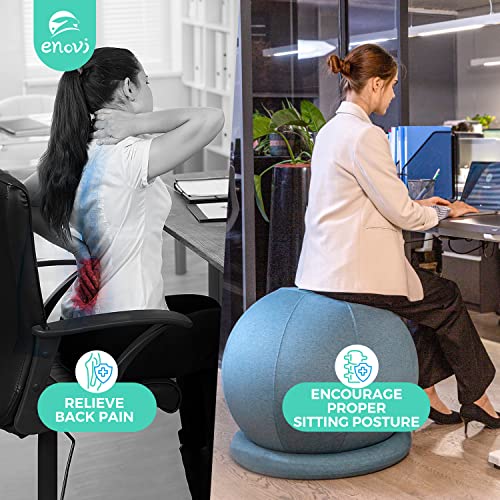 Enovi ProBalanceΩ Ball Chair, Yoga Ball Chair Exercise Ball Chair with Slipcover and Base for Home Office Desk, Birthing & Pregnancy, Stability Ball & Balance Ball Seat to Relieve Back Pain, 55cm, CR