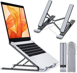 riwuct laptop stand for desk, 9-levels adjustable ergonomic laptop riser holder, aluminum foldable portable computer notebook stand compatible with macbook, air, pro all laptops 10-15.6” (black)