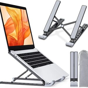 RIWUCT Laptop Stand for Desk, 9-Levels Adjustable Ergonomic Laptop Riser Holder, Aluminum Foldable Portable Computer Notebook Stand Compatible with MacBook, Air, Pro All Laptops 10-15.6” (Black)