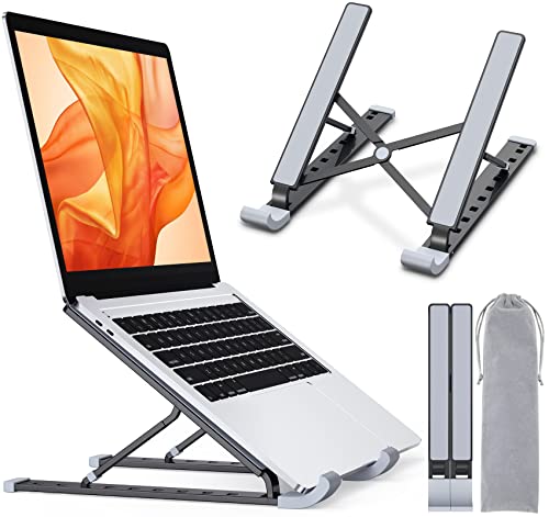 RIWUCT Laptop Stand for Desk, 9-Levels Adjustable Ergonomic Laptop Riser Holder, Aluminum Foldable Portable Computer Notebook Stand Compatible with MacBook, Air, Pro All Laptops 10-15.6” (Black)