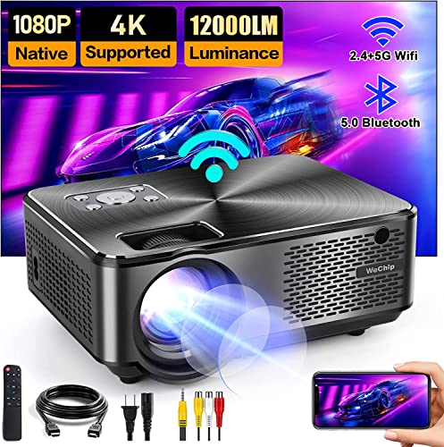 Projector with 5G WiFi and Bluetooth HD 1080P 12000L Home Outdoor Support 4K Movie Video Projector Max 300" Display, WeChip Portable Projector Compatible with HDMI,VGA,Laptop,iOS & Android Smartphone