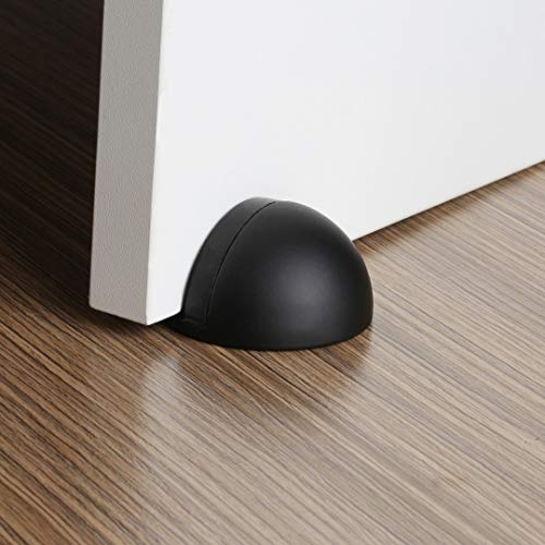 Door Stopper 2 Pack, Stainless Steel Brushed Door Stop, 3M Adhesive Door Holder Doorstop for Hotel Home Restaurant, No Need to Drill, in Floor Mount Half Dome Door Stopper Set (Black Tone)