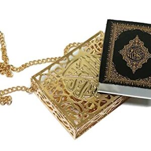 Islamic Car Rear Mirror Hanging Decorative Ornament Vehecle Necklace AMN142 Mini Al-Quran in Metal Cage Pendant Ramadan Eid Muslim Gift (Black_03)
