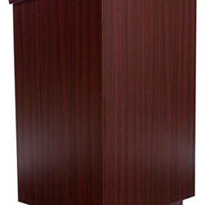 45.5" Tall Podium with Locking Cabinet, Shelf, 25" Angled Surface with Lip (Mahogany)