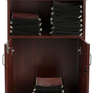 45.5" Tall Podium with Locking Cabinet, Shelf, 25" Angled Surface with Lip (Mahogany)