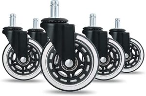 jmcqoo office chair wheels caster (5 pack), 3 inch soft pu rubber wheels substitute-heavy load support durable ball bearings, perfect office chair stool cushion-not scraping universal floor carpet fit