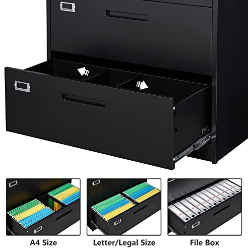 LISSIMO 3 Drawer Metal File Cabinet with Lock，Under Desk Office Storage Filing Cabinet for Legal/Letter/A4 File, Hanging File Folders(Black)