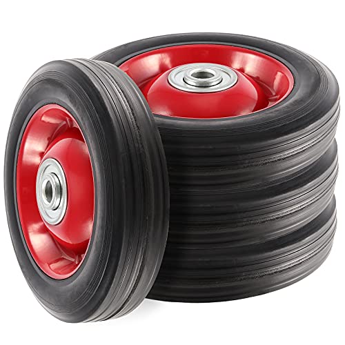 FUNSUEI 4 Pack Solid Rubber Flat Free Tire, 6 Inch x 1.2 Inch Hand Truck Wheel, Solid Rubber Wheel with Ball Bearing and 5/8 Inch Axle Diameter, 350 lbs Capacity