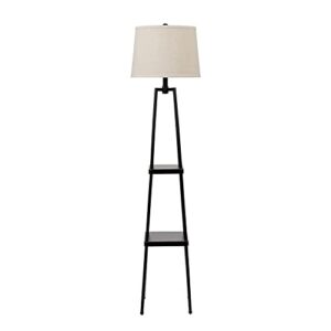 catalina lighting 19305-000 modern metal etagere floor lamp with shelves and linen shade, 58″, classic black