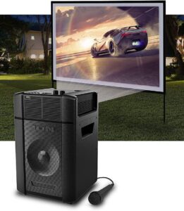 ion projector bluetooth 30-150″ battery indoor-outdoor-karaoke-speaker hdmi (renewed)