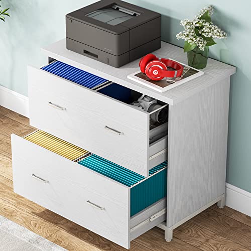 Tribesigns 2-Drawer File Cabinet, Wood Lateral Filling Cabinet Printer Stand Office Credenza Storage Cabinet for Home Office, Letter Size (White)