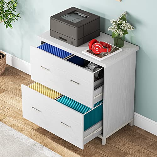 Tribesigns 2-Drawer File Cabinet, Wood Lateral Filling Cabinet Printer Stand Office Credenza Storage Cabinet for Home Office, Letter Size (White)