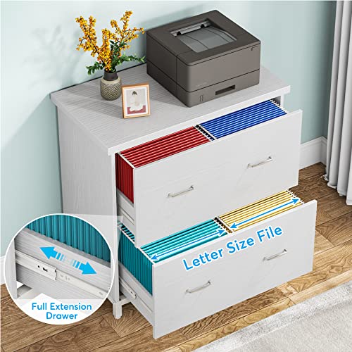 Tribesigns 2-Drawer File Cabinet, Wood Lateral Filling Cabinet Printer Stand Office Credenza Storage Cabinet for Home Office, Letter Size (White)