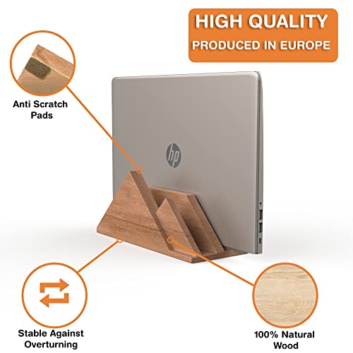 Mobashyr Wooden Dual Vertical Laptop Stand Mountain Laptop Stand Vertical with Thickness Up to 0.98" (25mm) Fits Most Laptop - MacBook pro Vertical Stand