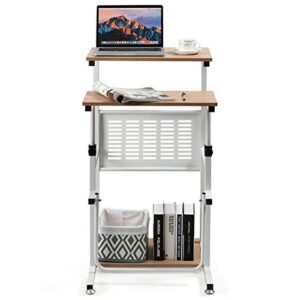 Tangkula Small Standing Desk, Height Adjustable Teacher Podium Stand, Compact Standing Table Lectern Podium, Laptop Desk with Footrest, Suitable for Sitting or Standing