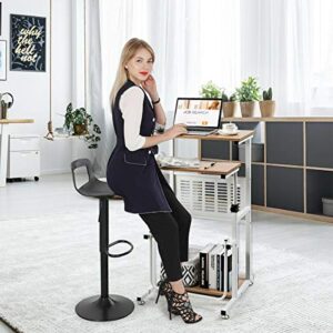 Tangkula Small Standing Desk, Height Adjustable Teacher Podium Stand, Compact Standing Table Lectern Podium, Laptop Desk with Footrest, Suitable for Sitting or Standing