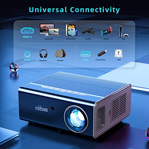 Oddsea WiFi Projector, Portable Native 1080P Home Theater Projector, 210” Display Full HD Outdoor Movie Projector Compatible with HDMI/USB, PC/Laptop, TV Stick, iOS/Android Phone