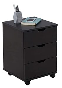 3 drawer wood rolling office filing cabinet for desk (black)
