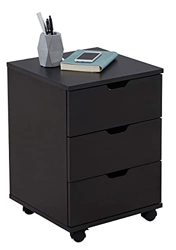 3 Drawer Wood Rolling Office Filing Cabinet for Desk (Black)