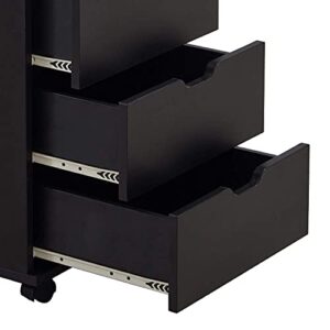 3 Drawer Wood Rolling Office Filing Cabinet for Desk (Black)