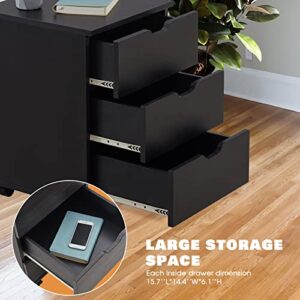 3 Drawer Wood Rolling Office Filing Cabinet for Desk (Black)