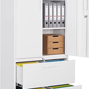 Fesbos Metal Cabinets with Lockable Lateral File Cabinet and Doors, Steel Metal Filing Lockers for Home Office Hanging Files Letter/Legal/F4/A4 Size