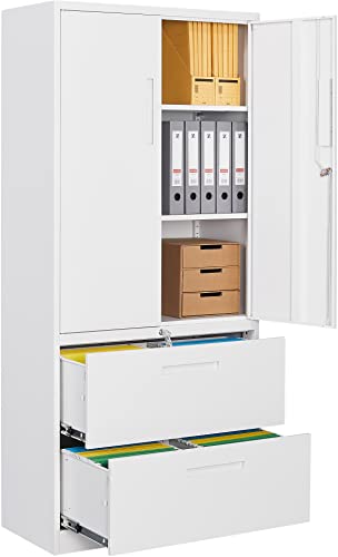 Fesbos Metal Cabinets with Lockable Lateral File Cabinet and Doors, Steel Metal Filing Lockers for Home Office Hanging Files Letter/Legal/F4/A4 Size