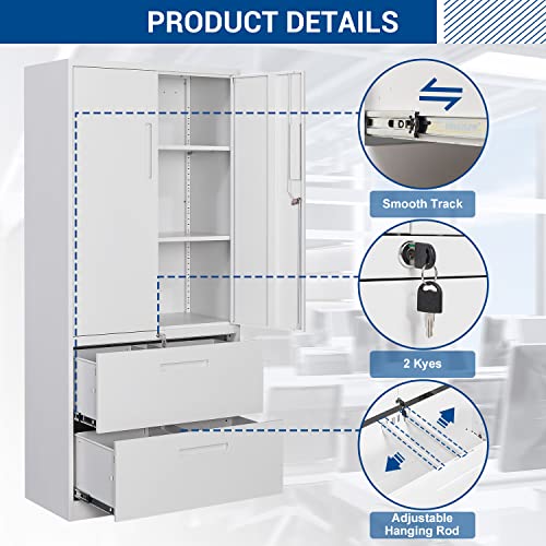 Fesbos Metal Cabinets with Lockable Lateral File Cabinet and Doors, Steel Metal Filing Lockers for Home Office Hanging Files Letter/Legal/F4/A4 Size