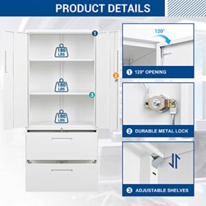 Fesbos Metal Cabinets with Lockable Lateral File Cabinet and Doors, Steel Metal Filing Lockers for Home Office Hanging Files Letter/Legal/F4/A4 Size