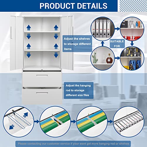 Fesbos Metal Cabinets with Lockable Lateral File Cabinet and Doors, Steel Metal Filing Lockers for Home Office Hanging Files Letter/Legal/F4/A4 Size