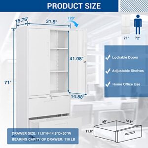 Fesbos Metal Cabinets with Lockable Lateral File Cabinet and Doors, Steel Metal Filing Lockers for Home Office Hanging Files Letter/Legal/F4/A4 Size