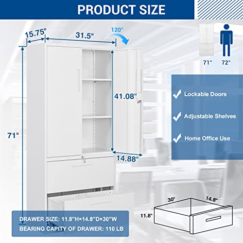 Fesbos Metal Cabinets with Lockable Lateral File Cabinet and Doors, Steel Metal Filing Lockers for Home Office Hanging Files Letter/Legal/F4/A4 Size