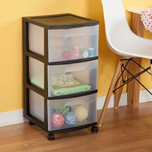 Sterilite 3-Drawer Storage Cart, Clear with Black Frame (4-Pack)