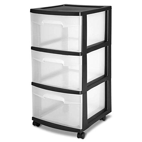 Sterilite 3-Drawer Storage Cart, Clear with Black Frame (4-Pack)