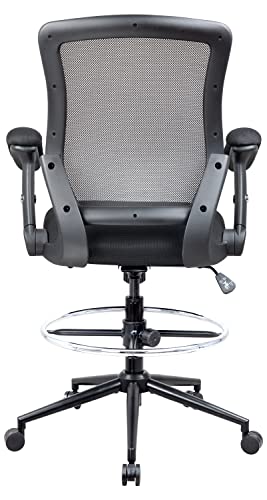 LONGBOSS Ergonomic Drafting Chair, Tall Office Chair Computer Desk Chair Standing Desk Stool with Adjustable Foot Ring and Flip-Up Arms (Black)