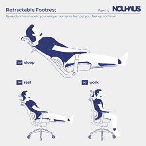 Nouhaus Rewind Ergonomic Office Chair with Footrest and Lumbar Support. Swivel Computer Chair, Rolling Home Office Desk Chairs with Wheels, Mesh High Back Task Chair, Comfortable Office Chair (Navy)