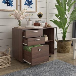 TFXATFX Brown Oak Drawer Wood File Cabinet with Coded Lock Mobile Lateral Filing Cabinet Printer Stand with Open Storage Shelves for Home Office Modern Popular Wood Grain