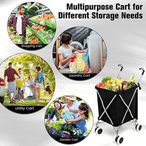 Safstar Folding Shopping Cart, Lightweight Grocery Cart with Dual Wheels & Removable Bag, Portable Utility Cart for for Market Shopping, Laundry Grocery, Picnic, Holds up to 24 Gal/120 LBS (Black)