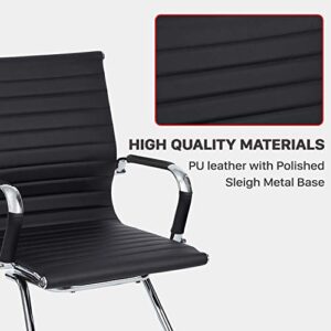 KLASIKA Office Guest Chair Leather Reception Without Wheels with Sled Base for Desk Conference Area Waiting Room Set of 8