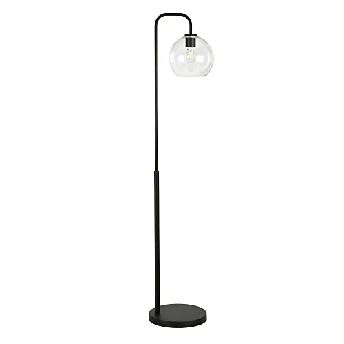 Harrison Arc Floor Lamp with Glass Shade in Blackened Bronze/Clear