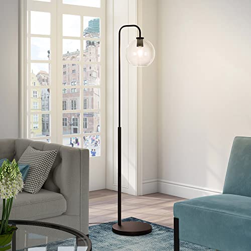 Harrison Arc Floor Lamp with Glass Shade in Blackened Bronze/Clear