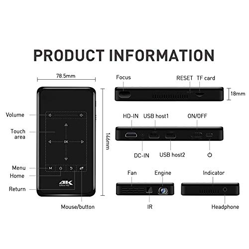 ROMIX Mini Portable Pocket Smart Projector with DLO,HD-in and HD 4K decoding,Compatible with Android,iPhone and Windows