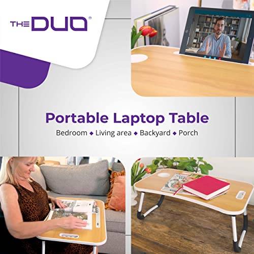 THE DUO Laptop Workstation for Bed and Sofa - Foldable Laptop Table, Portable Table for Bed, Lap Desk for Working, Reading, Eating - Marble, 26 x 17.5 inches