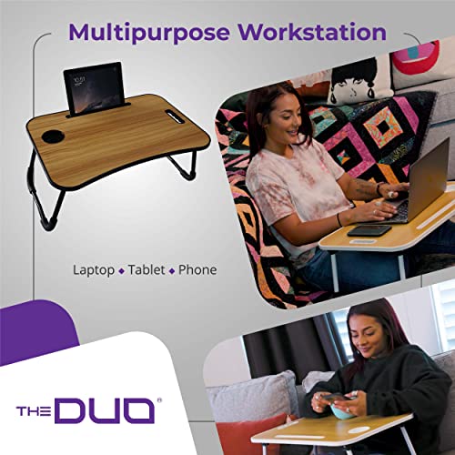 THE DUO Laptop Workstation for Bed and Sofa - Foldable Laptop Table, Portable Table for Bed, Lap Desk for Working, Reading, Eating - Marble, 26 x 17.5 inches