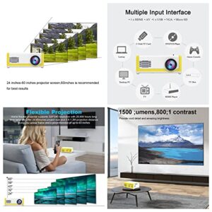 1080p HD Projector, Portable Mini Movie Projector Built-in Speaker, Home Theater Video Projector Compatible with HDMI, VGA, USB, Laptop Computer Small Projectors (Yellow/White)