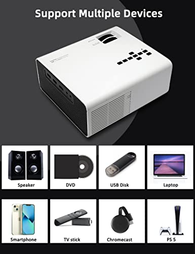 Projector,Native 1080P HD Projector,200" Display & 25% Zoom, Video Projector Compatible with TV Stick/PC/USB/Smartphone,Mini Portable Projector for Home Cinema& Outdoor Movie