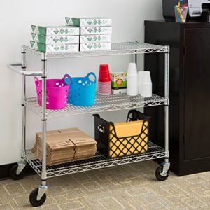 TRINITY EcoStorage Heavy Duty 3 Tier Rolling Cart for Kitchen Organization, Garage Storage, Commercial and Industrial Use, NSF Certified, 800 Pound Capacity, 40.25” by 36” by 18”, Chrome