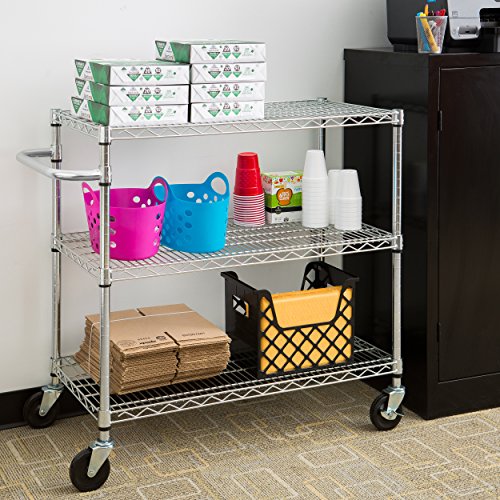 TRINITY EcoStorage Heavy Duty 3 Tier Rolling Cart for Kitchen Organization, Garage Storage, Commercial and Industrial Use, NSF Certified, 800 Pound Capacity, 40.25” by 36” by 18”, Chrome